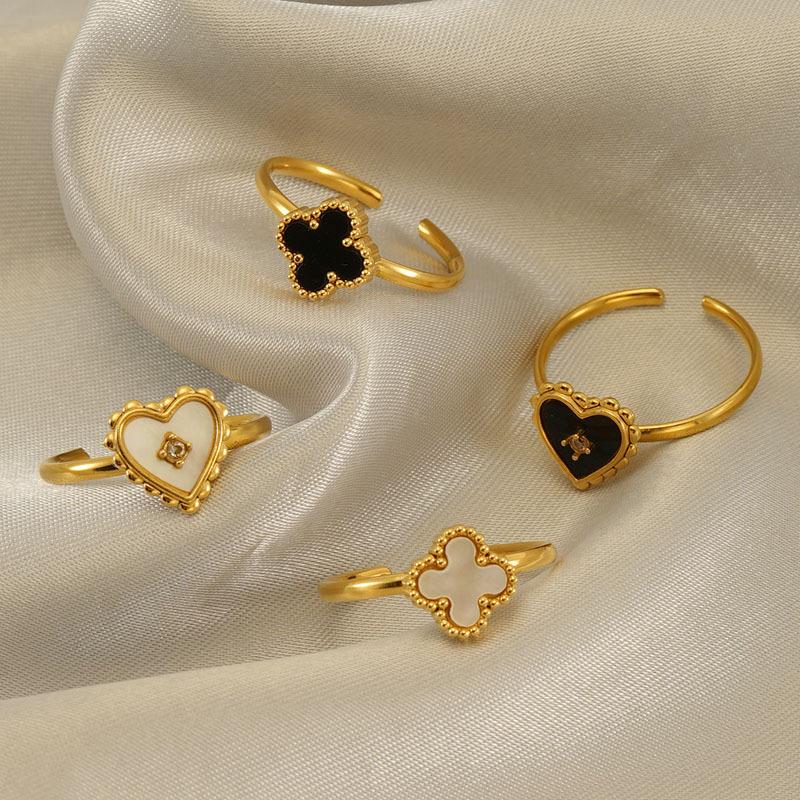 Titanium Steel Four-leaf Clover Love Ring Fashionable Versatile Commuter Simple Women's Ring