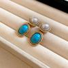 Pre-Owned Floral Geometric Rhinestone Jewelry Set with Clavicle Necklace & Earrings In Turquoise and Pearl Tones