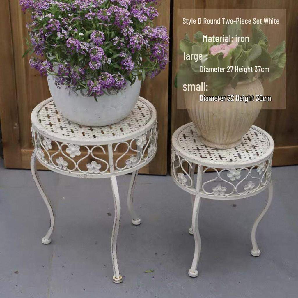 European Retro Iron Art Two-Piece Flower Stand & Pot Rack Set - Green, Distressed Finish, Ladder Design