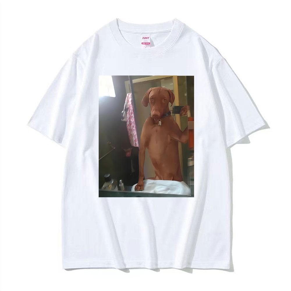 Dog Taking A Selfie Stupid Meme T-shirt Men's Women Clothing Fashion Loose T Shirts Oversized 100_ Cotton Casual Hot Sale TShirt