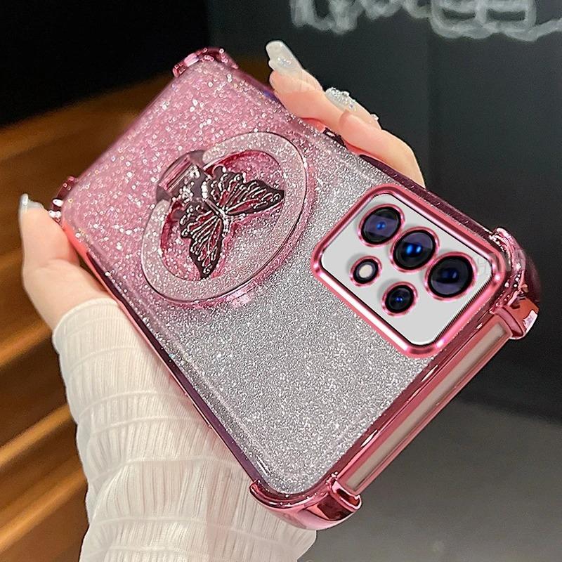 

Suitable for Samsung S25 Ultra Mobile Phone Case Plated Bow Bracket S24 Anti Fall A55 Gradient Flash Lens Film Samsung A24-4G/A25-5G Old