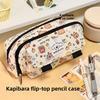 Hello Kitty And Capybara Canvas Storage Bag With Flip Cover For Stationery And Office Supplies