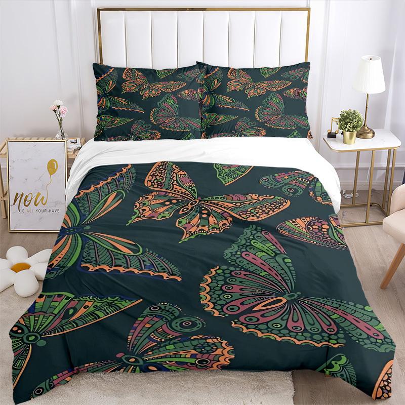 3pcs Butterfly Print Bedding Set, Breathable and Soft, Suitable for All Seasons, Ideal for Home Use, Suitable for Bedroom Decor yy250821184