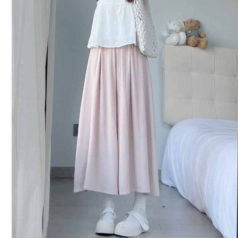 White Ice Silk Wide-leg Pants for Women In Summer Updated High-waist Comfortable Fit Drape Everyday Cool Skirt Pants
