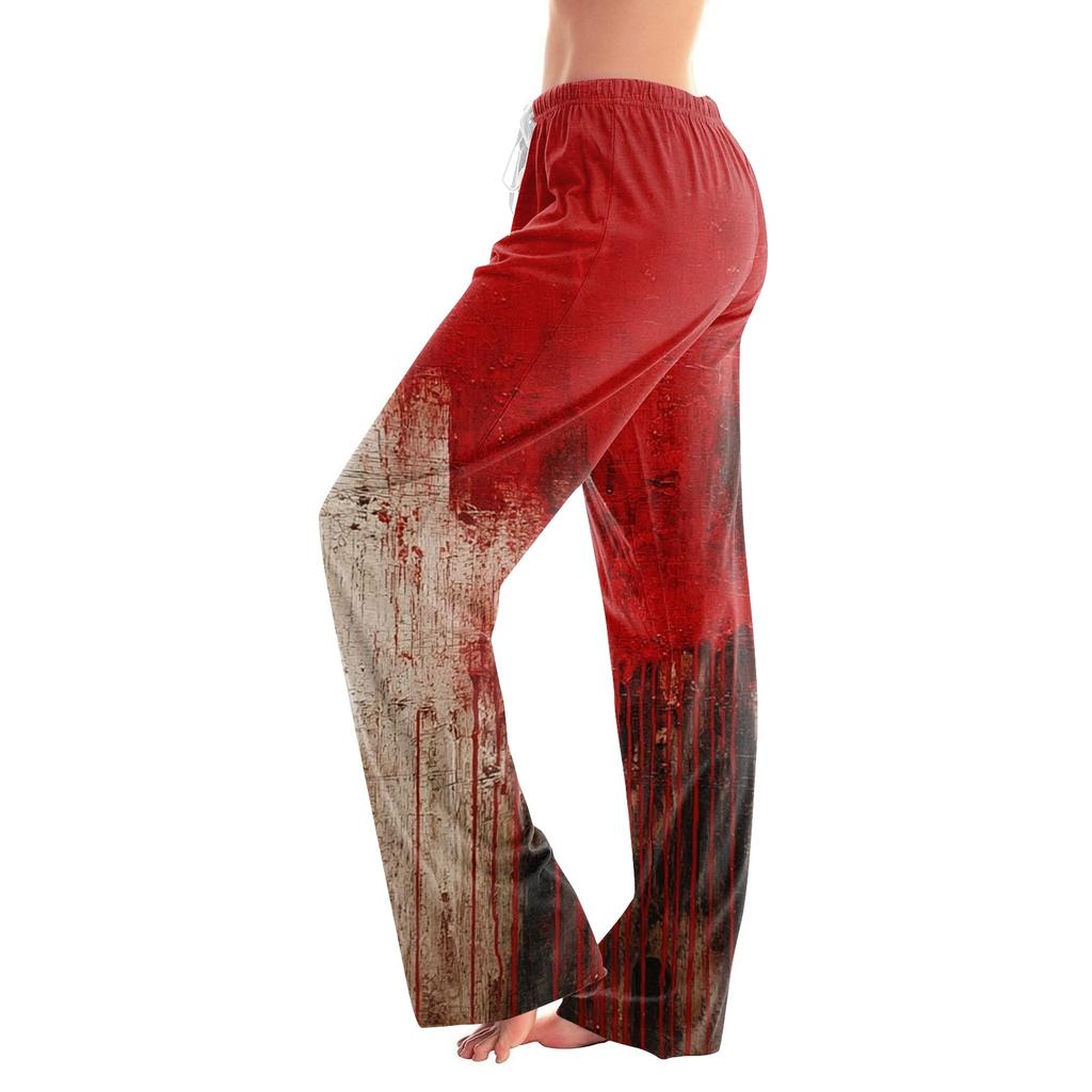 Kadın Cadılar Bayramı Baskılı İpli Pijama Altı - Eğlenceli Baskılı Desenli Yumuşak Günlük Uyku Pantolonu, Kadınlar İçin Rahat Alt Giyim, Bol Kesim