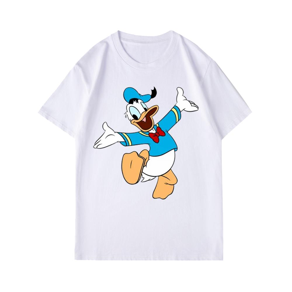 Disney Donald Duck Cartoon Printed Short Sleeve T-Shirt Summer Casual Cotton White  Couple Outfit Men Clothing Tracksuit Tee Top