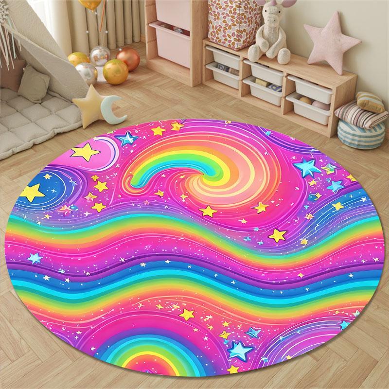 Playful Round Stained Glass Multicolor Rug Mat, Non-Slip Floor Mat for Entryway
