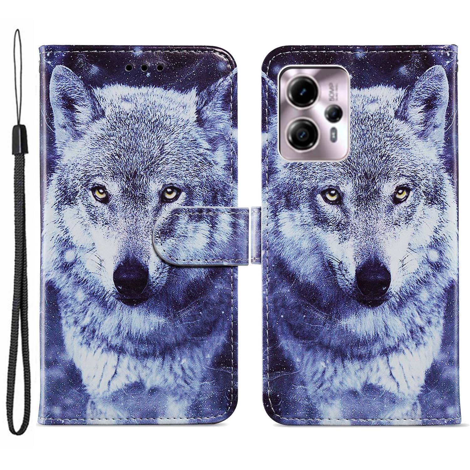 

For Motorola Moto G13 4G/G23 4G/G53 5G PU Leather Wallet Case Pattern Printing Stand Flip Protective Cover Wolf