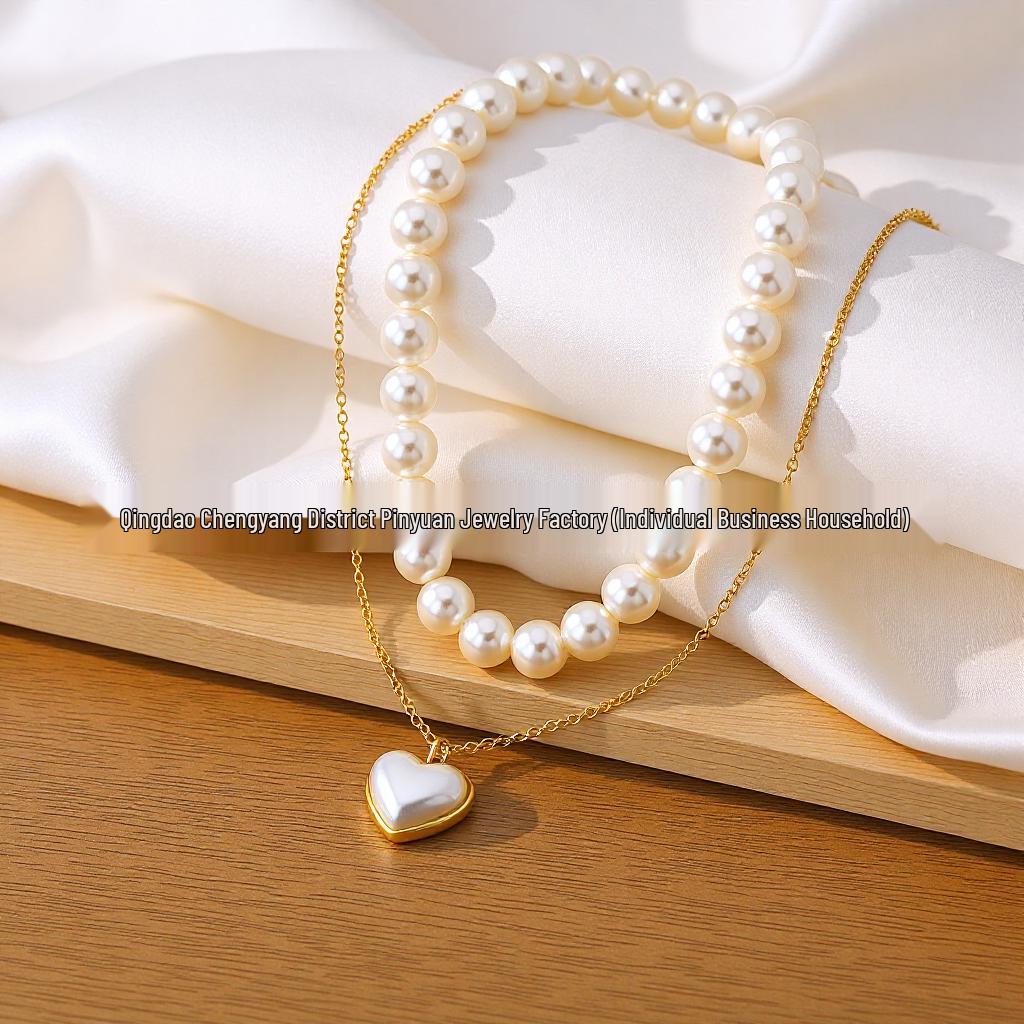 Двухслойное женское ожерелье: Простой дизайн с жемчугом и сплавом, многослойный стиль, международная мода