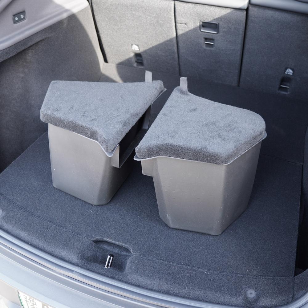 For Tesla Model Y Juniper 2025 Rear Trunk Side Storage Box Cargo Organizer TPE Bin Box Flocking Mat Partition Board Accessories
