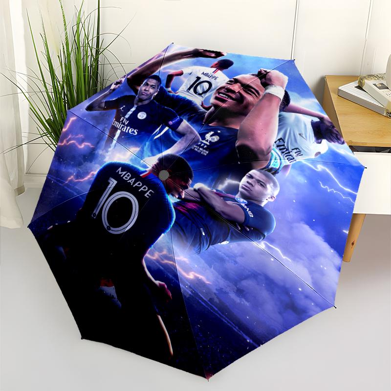 Kylian Mbappé Print Automatic Umbrella, 8 Rib Iron Frame, Plastic Handle, Suitable for Outdoor Travel &Daily , Ideal Gift