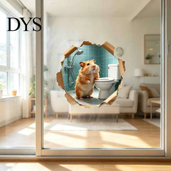 3D Realistic Animal Stickers Funny Hamster Hole Wall Decal Peel and Stick, Sticker with Waterproof PVC Art Effect, Cute for Bathroom Bedroom