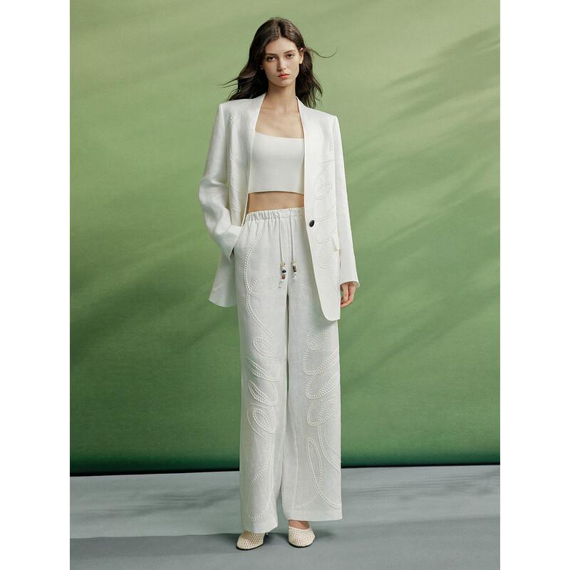 ELLE Women's Drawstring Linen Wide-Leg Pants
