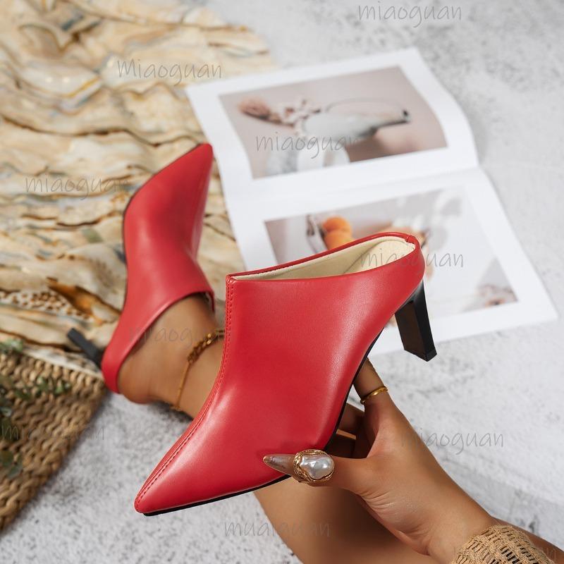 Pointed Toe Women Slippers Sexy High Heels Shoes PU Slingback New Sandals Slip On Summer Walking Pumps Mujer Slides