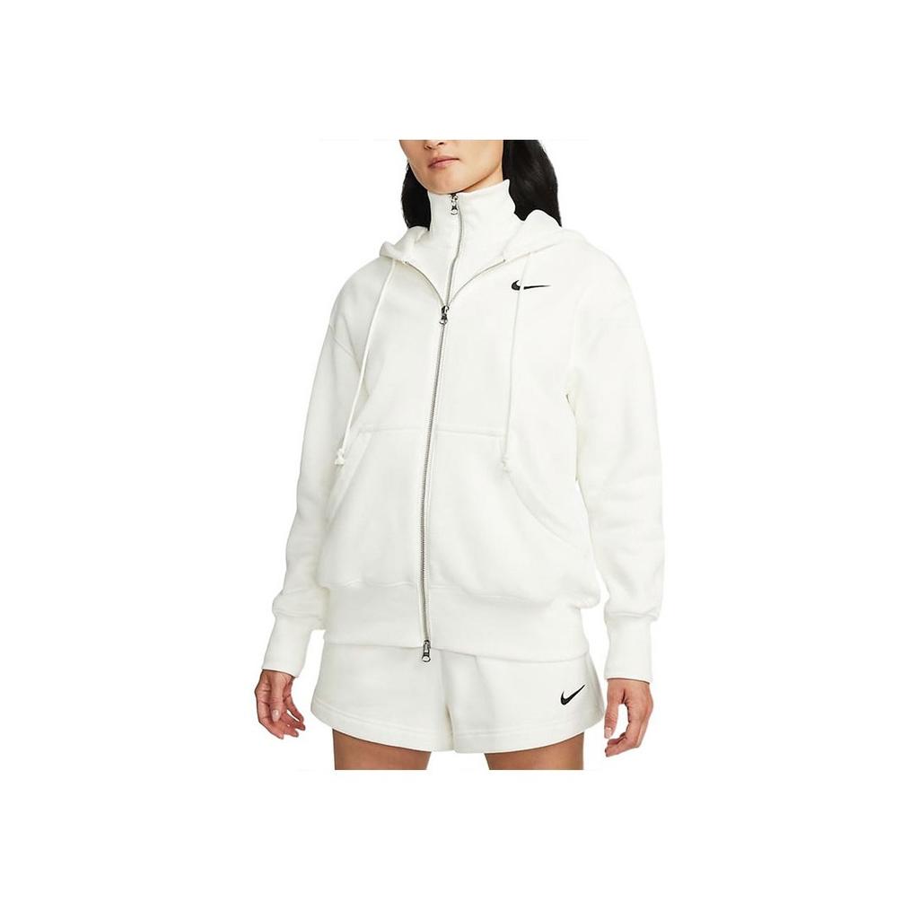 Nike Solid Color Logo Print Full Zip Hoodie With Long Sleeves Women Tops White DQ5759-133