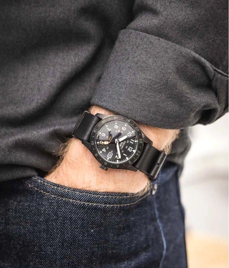 Seiko 5 Sports Mechanical GMT Black Leather Strap Men’s Watch SSK025K1