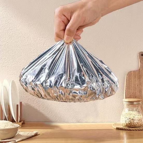 Aluminum Foil Food Covers with Elastic Edge Heat-Retaining Freshness Keeping Bowl Covers for Dishes Pots Pans Reusable Heat Wrap for Home