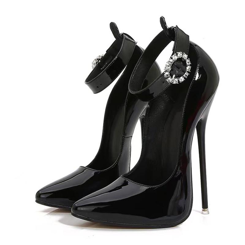 

Мода Liyke Сексуальні 16 см Фетиш Високі Підбори Вечірнє Взуття Стриптизерки Мода Кристал Стрази Ремінець з Пряжкою Стилет Жіночі Туфлі-Човники Zapatos Mujer 45 чорний