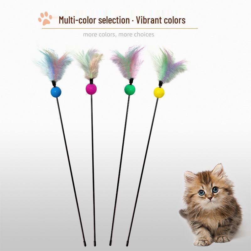 Colorful Cat Toys Set: Feather Teaser Stick & Rattle Ball - Durable and Fun