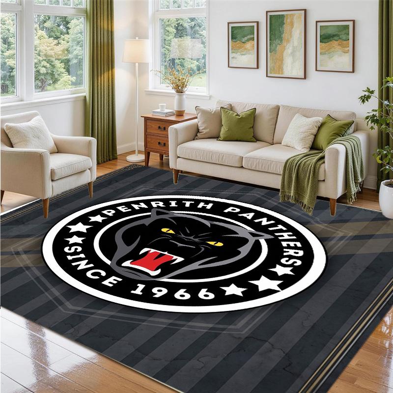 Penrith Panthers Design Crystal Velvet Rug Soft Decorative Mat for Bedroom Entrance