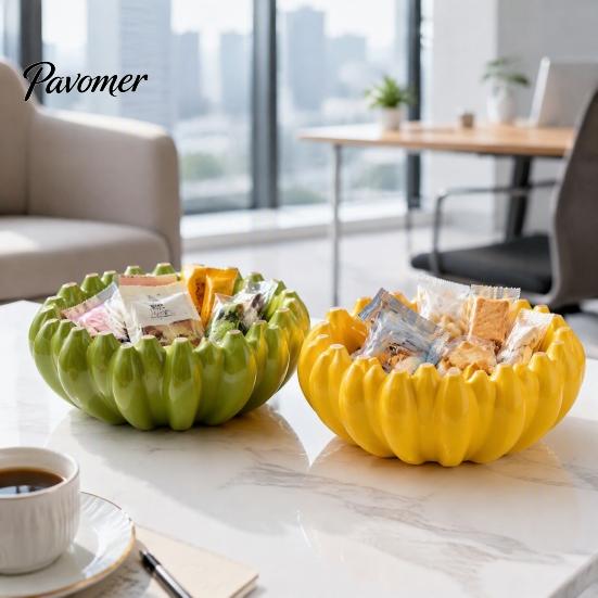Regalo Único de Inauguración de Casa Plátano Cerámico Frutero, Bandeja Amarilla Creativa, Decoración de Mesa Decorativa Juguetona Bol para Ensalada para Encimera de Cocina Comedor