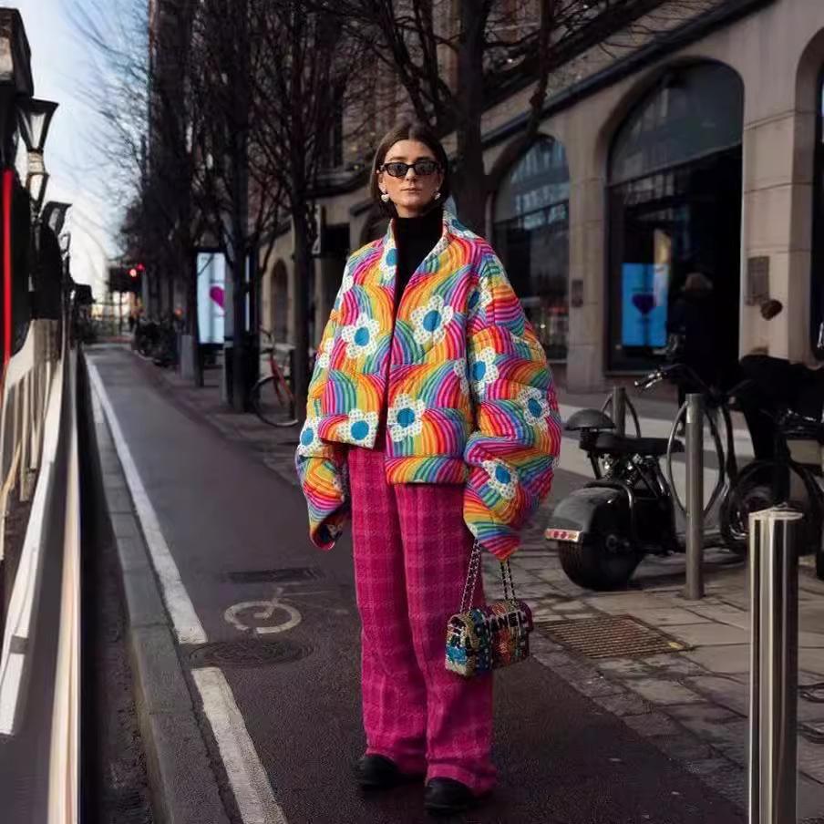 Rainbow Floral Quilted Jacket: Autumn & Winter Collection