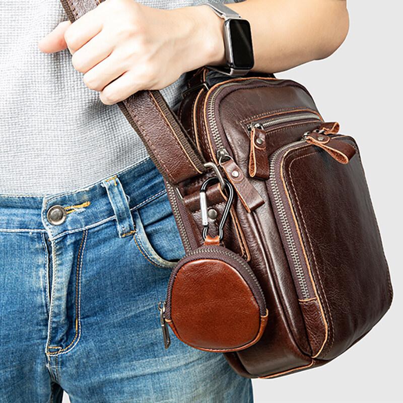 Retro Genuine Leather Simplicity Keys Coins Holder Zipper Pouches Bluetooth Earphone Storage Small Hanging Bags