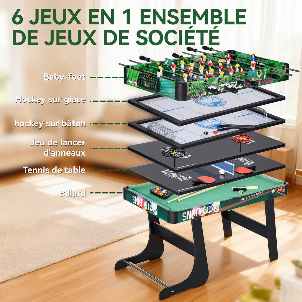 Multi-Game Table, 6-in-1, Foosball, Billiards, Ping-Pong, Hockey, 118 x 104 x 71 cm, Multicolor