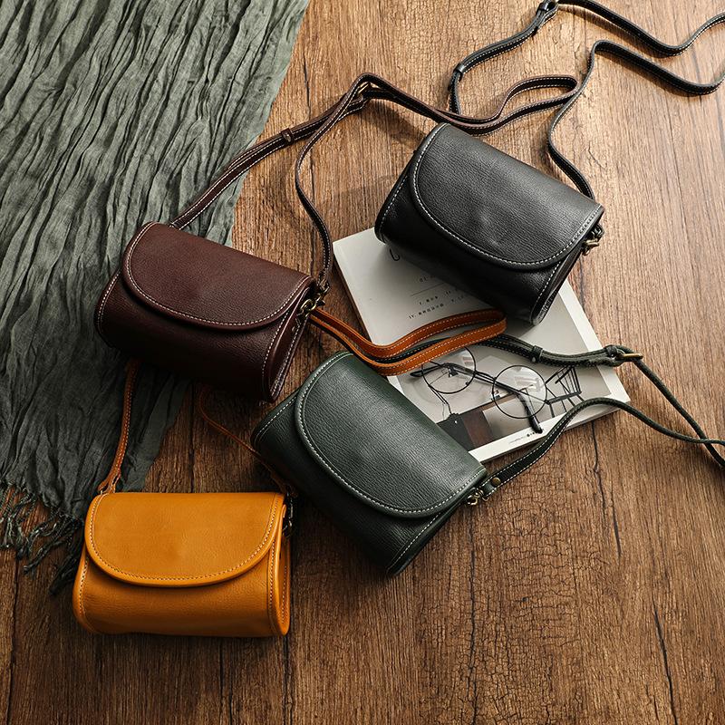 Johnature Genuine Leather Retro Small Bag Women Soft Real Cowhide Simple Solid Color Shoulder & Crossbody Bags
