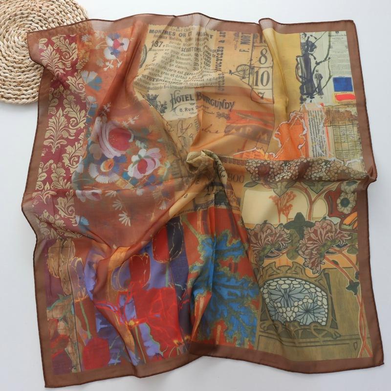 

70cm Vintage Handmade Curling Square Scarf High Quality Silk Scarf Light Luxury Adjustable Thin Scarf Small Neck Scarf 70cmX70cm