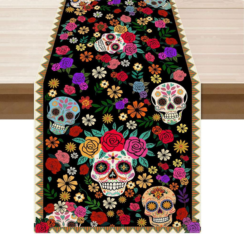 Sugar Skull Colorful Flowers Mexican Style Dia De Los Muertos Placemats Set of 4 Day of The Dead Table Mats