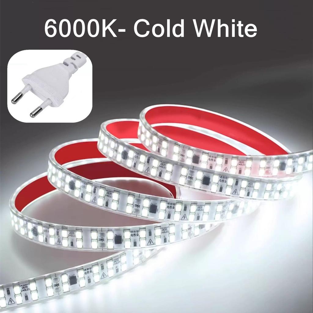 SMD 2835 LED Strip 12MM Width 240LEDs/M AC220V Flexible Cuttable Soft Lamp IP68 Waterproof Warm/Neutral/White Light With EU Plug