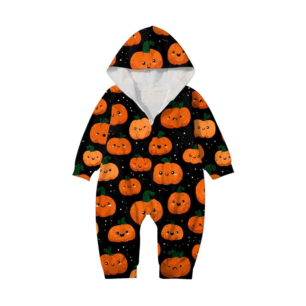 Halloween Print Family Matching Hooded Long Sleeved Zippered Jumpsuit Set