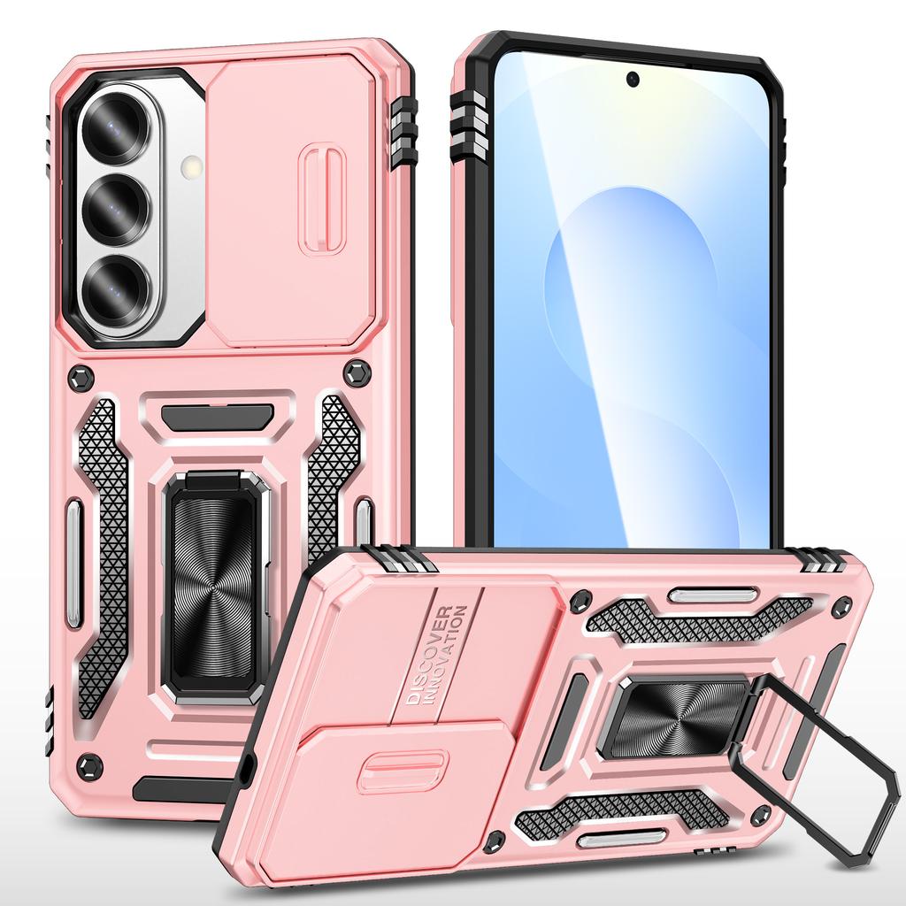 For Samsung Galaxy S26 Case Kickstand Slide Lens Lid PC + TPU Drop-Proof Phone Cover