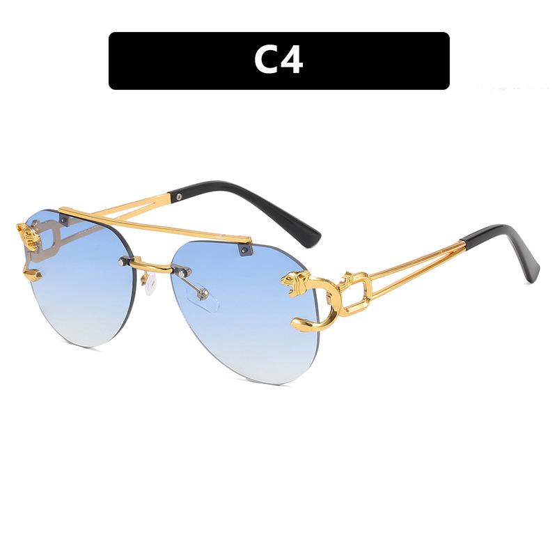 Rimless toad glasses driving sunglasses leopard sunglasses European and American retro trimmed double beam sunglasses men and women