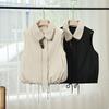 Lamb Wool Splicing Vest Women's Short Lapel Cotton Vest 2025 Autumn and Winter New Leather Vest Vest Jacket