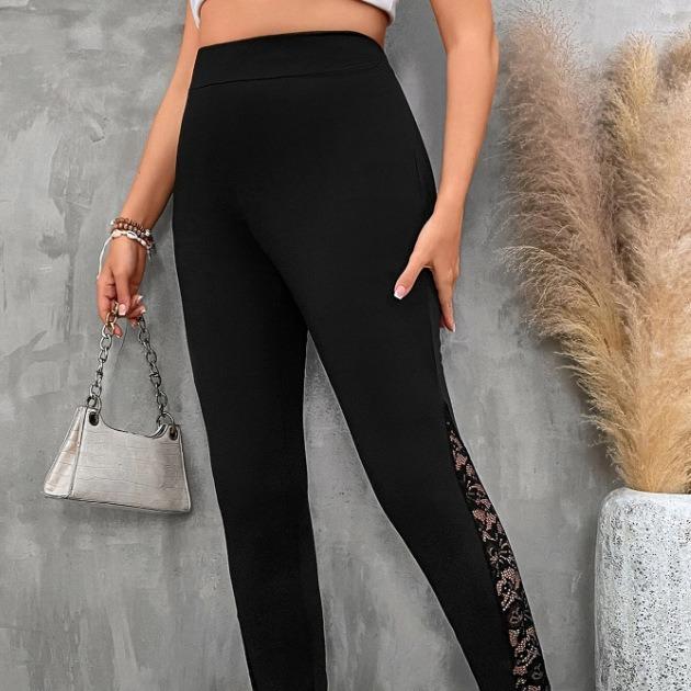 

Женские брюки больших размеров, узкие брюки с кружевными вставками 4XL чёрный
