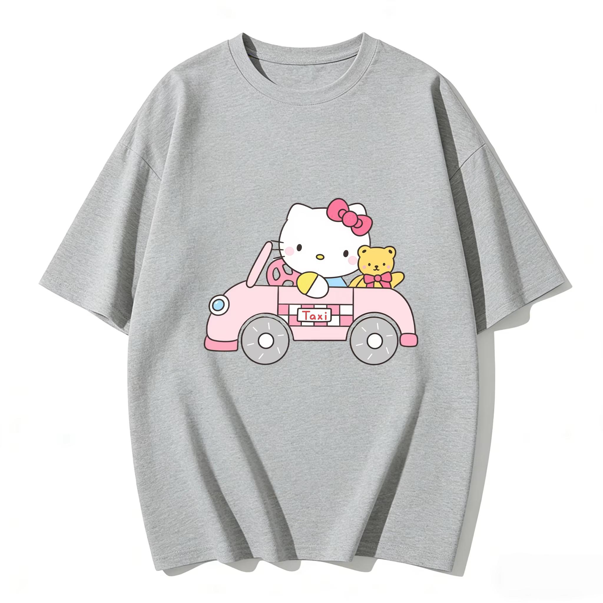 

2026 new Summer HelloKitty Cute Graphic Tee Casual Short Sleeve Cotton Top for Women Girls Kawaii Cartoon Print Streetwear S