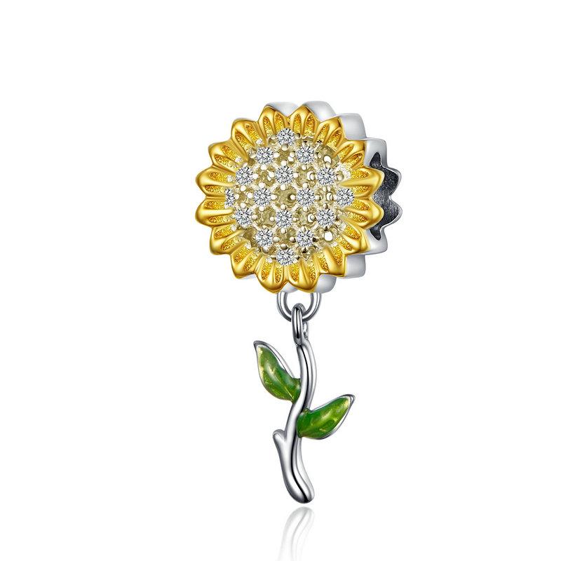 WOSTU Daisy Flower Series Charms 925 Silver Spacer Beads Dangle Charms Fit Bracelets DIY Jewelry