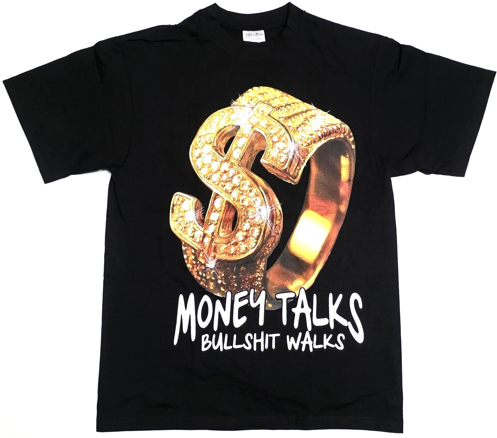 MONEY TALKS T-shirt Player Cash Dollars $ Money Hustle Men s Tee Black New 4XL