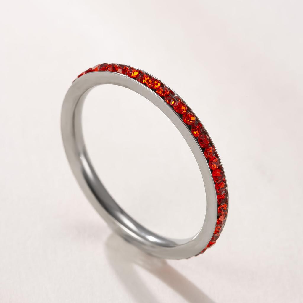 Simple Trendy Colorful Rhinestones Stackable Rings for Men Women Couple Stainless Steel Lucky Birthstone Birthday Gifts Jewelry