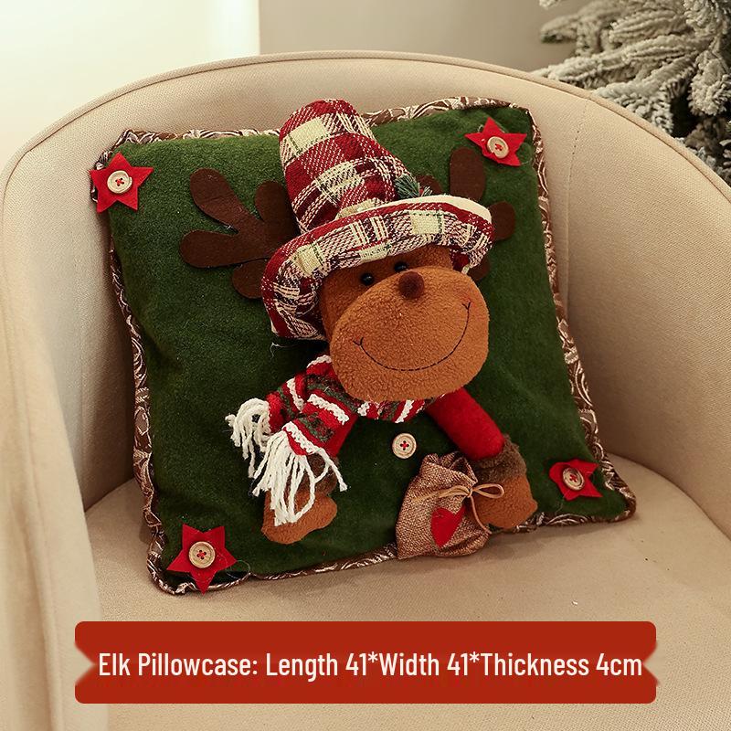 Festive Cartoon Santa Pillowcase & Hat Figurine for Christmas Home Decor оленя