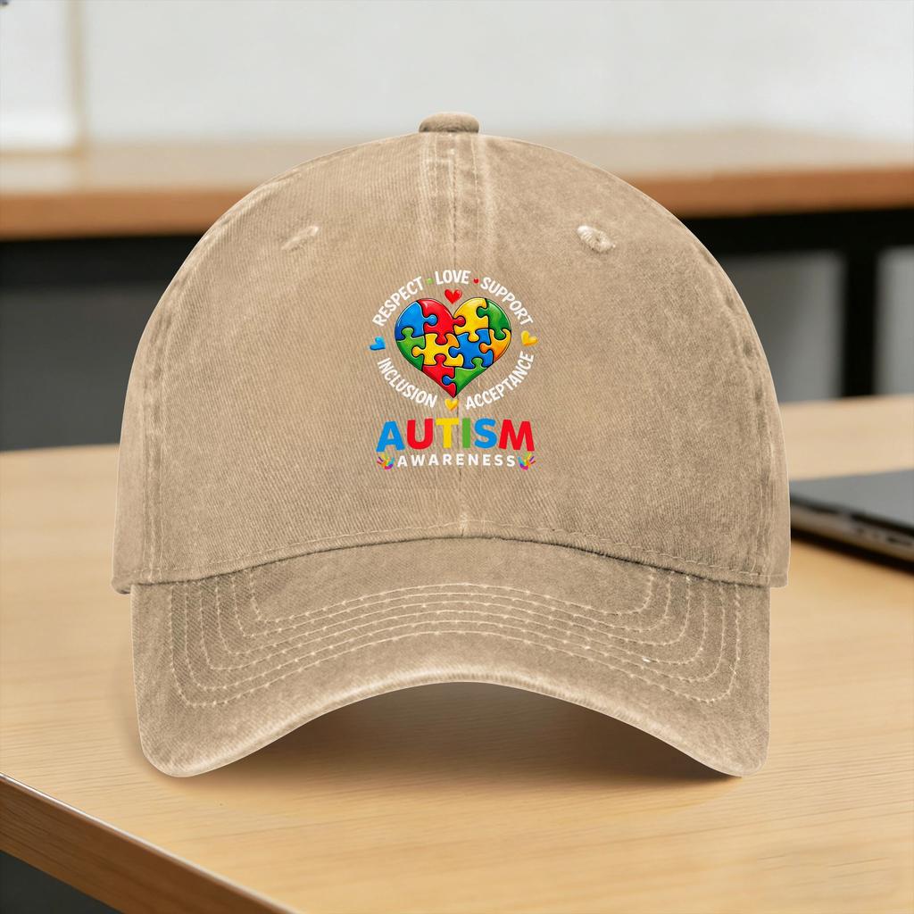 Summer Respect Love Support Inclusion Autism Awareness Baseball Cap Sun   Print Washed Trucker Hat Hunting Baseball Caps
