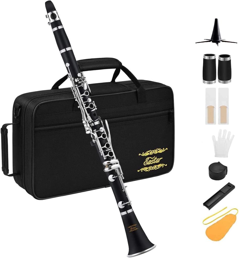 Eastar Clarinet Nickel Plated B Tone Clarinet ABS Resin Tube Boehm Type Care Included For Beginners Black ECL-300 School Opening Present