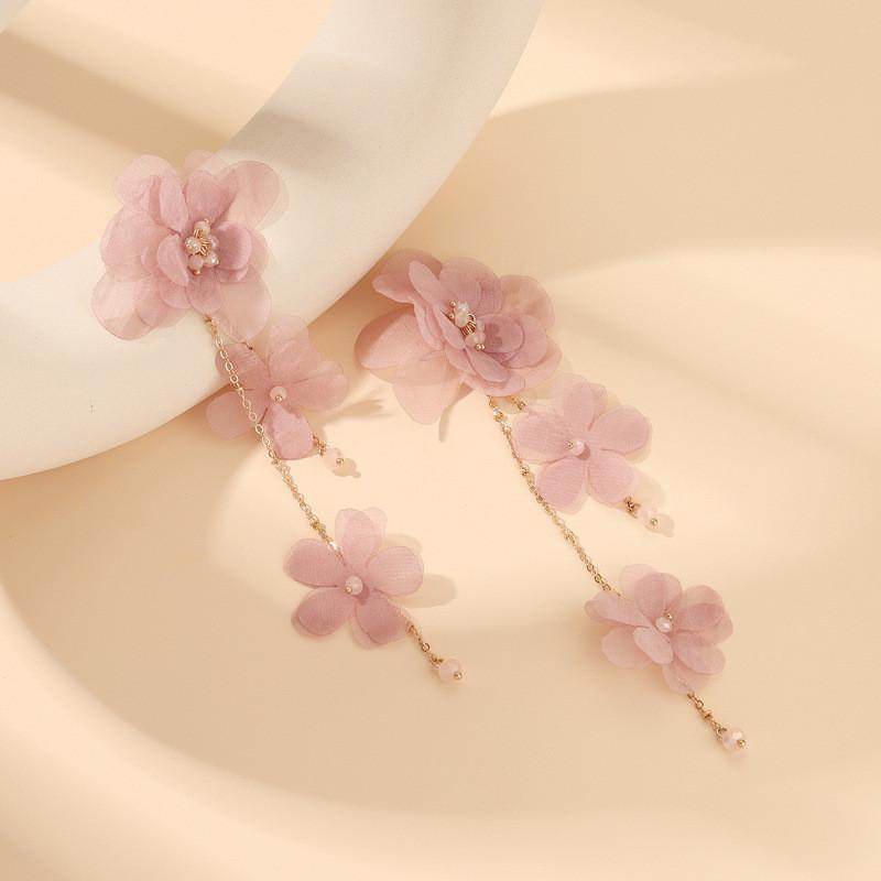 Petal Drop Earrings With Tassel Chain For Summer Outfits And Trendy Accessories