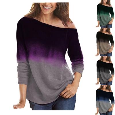 Fashion Printing Long-Sleeved Gradient Elements Ladies Long-Sleeved T-shirt