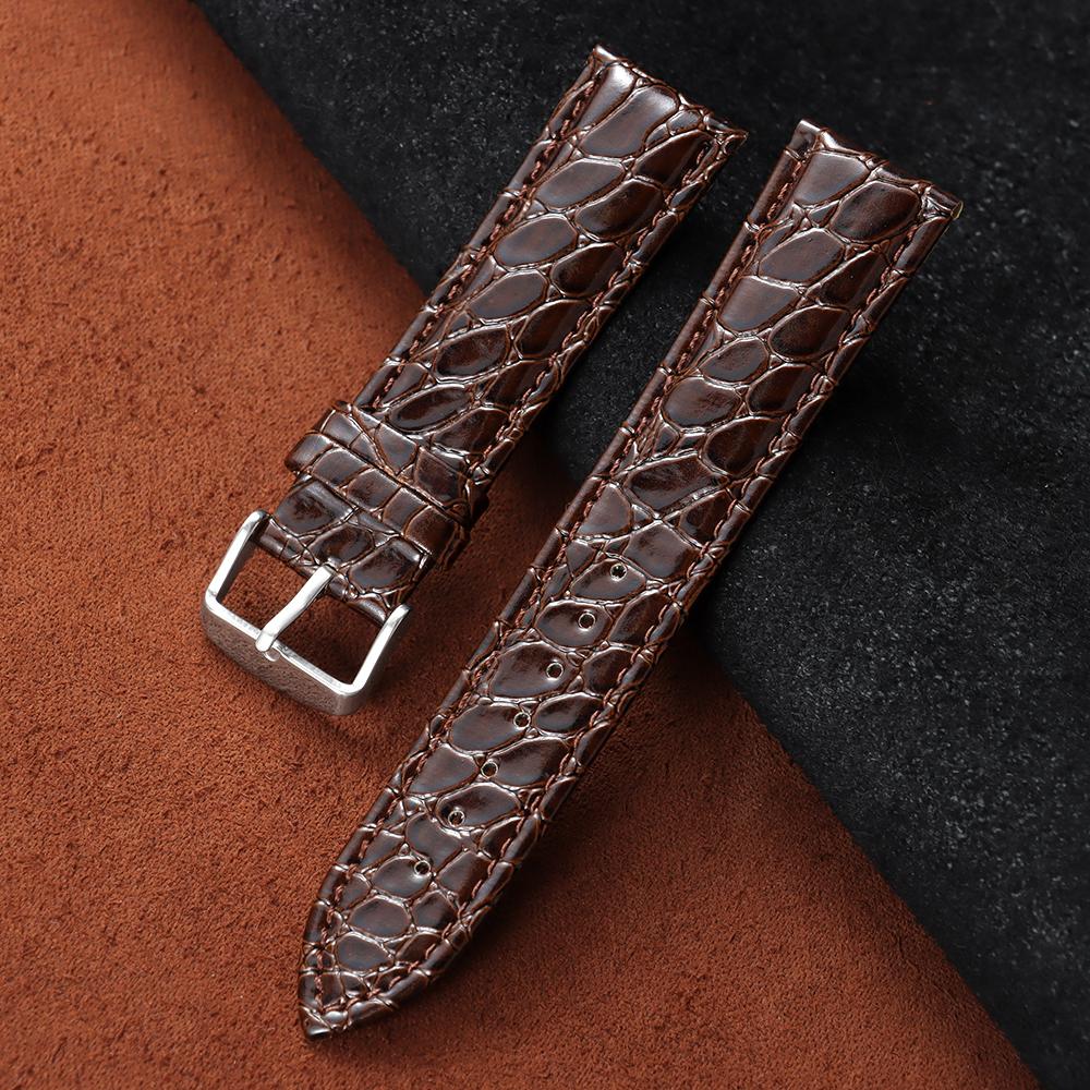 Handmade Crocodile Pattern Leather Strap Ultra Thin 12 14 16 18 19 20 22MM Black Brown for Men Women Genuine Leather Bracelets