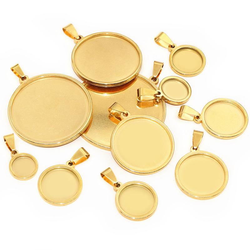 5pcs Never Fade Stainless Steel 10-40mm Inner Size Pendant Cabochon Base Cameo Blank Setting Charm Tray for DIY Jewelry