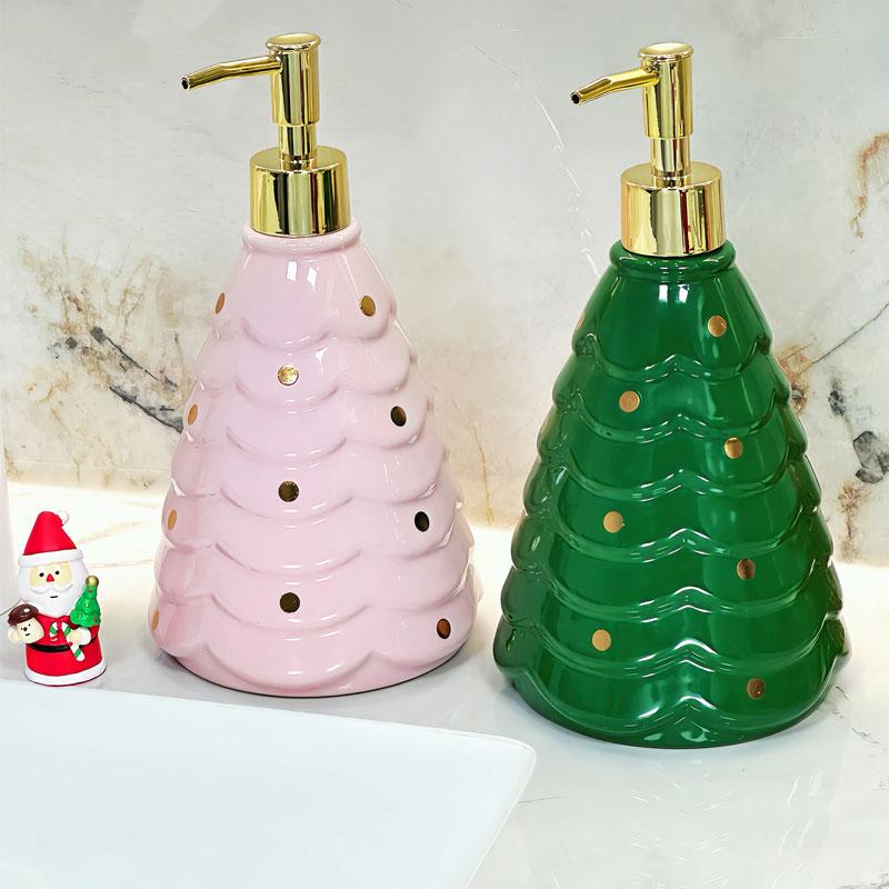 750ml soap dispenser creative Christmas tree lotion ceramic bottle household toilet press shampoo separate bottle cup dispenser