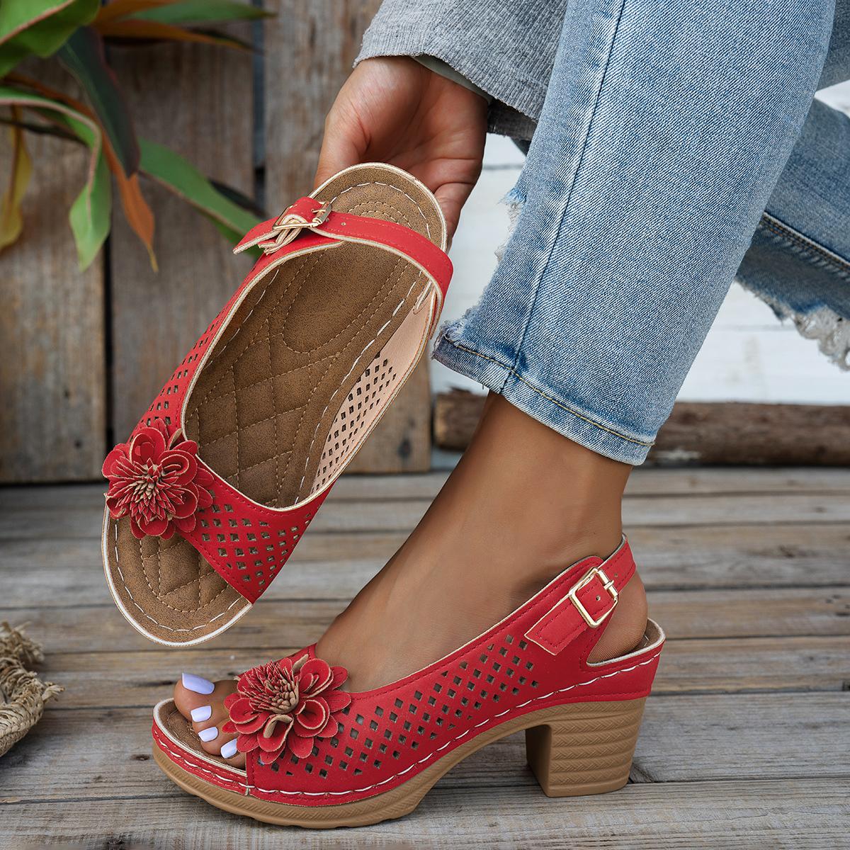 

Women Sandals 2025 Summer Classic Retro Slip-on Comfortable High Heels Breathable Non-slip Light Sandals Women Shoes for Women 36 червоний